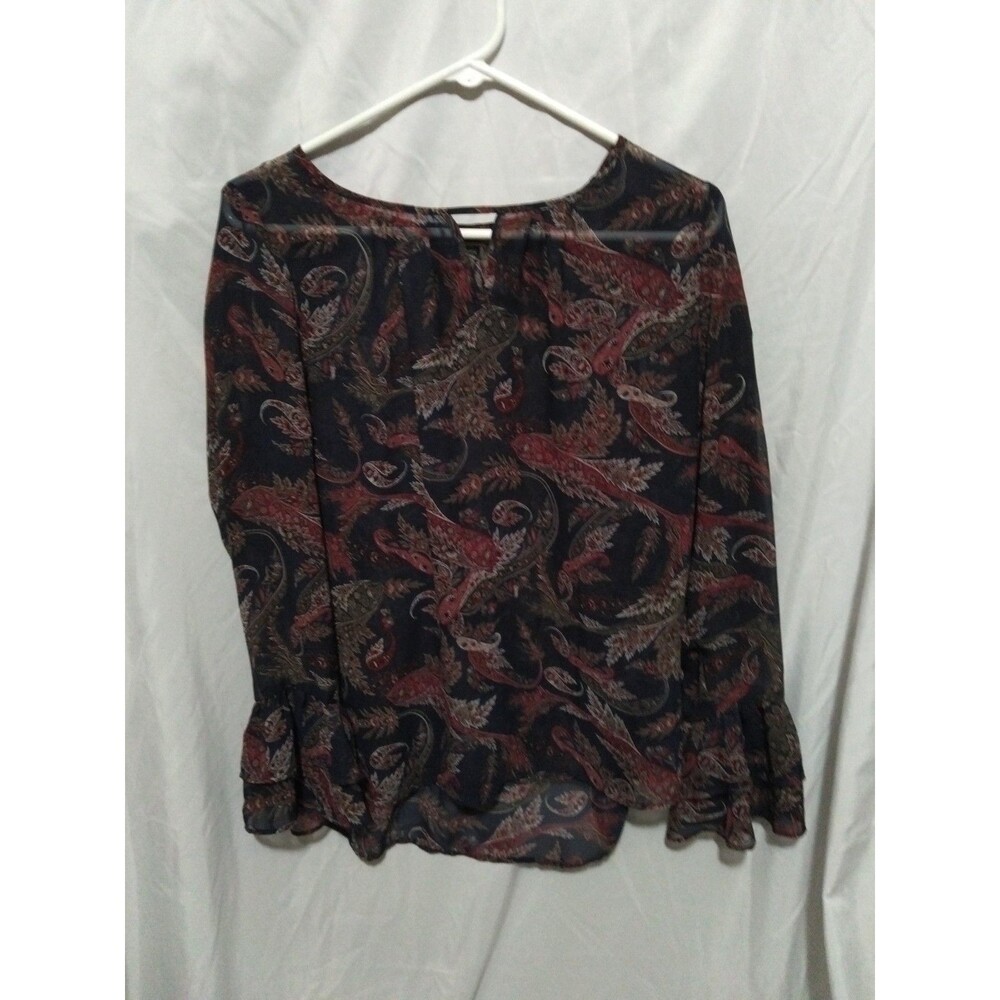 Alyx Size M Thin Shirt Blue With Floral Print Long Flare Sleeves  Tunic Keyhole